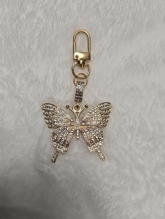 Accessories - Gold Tone Rhinestone Butterfly Keychain Charm